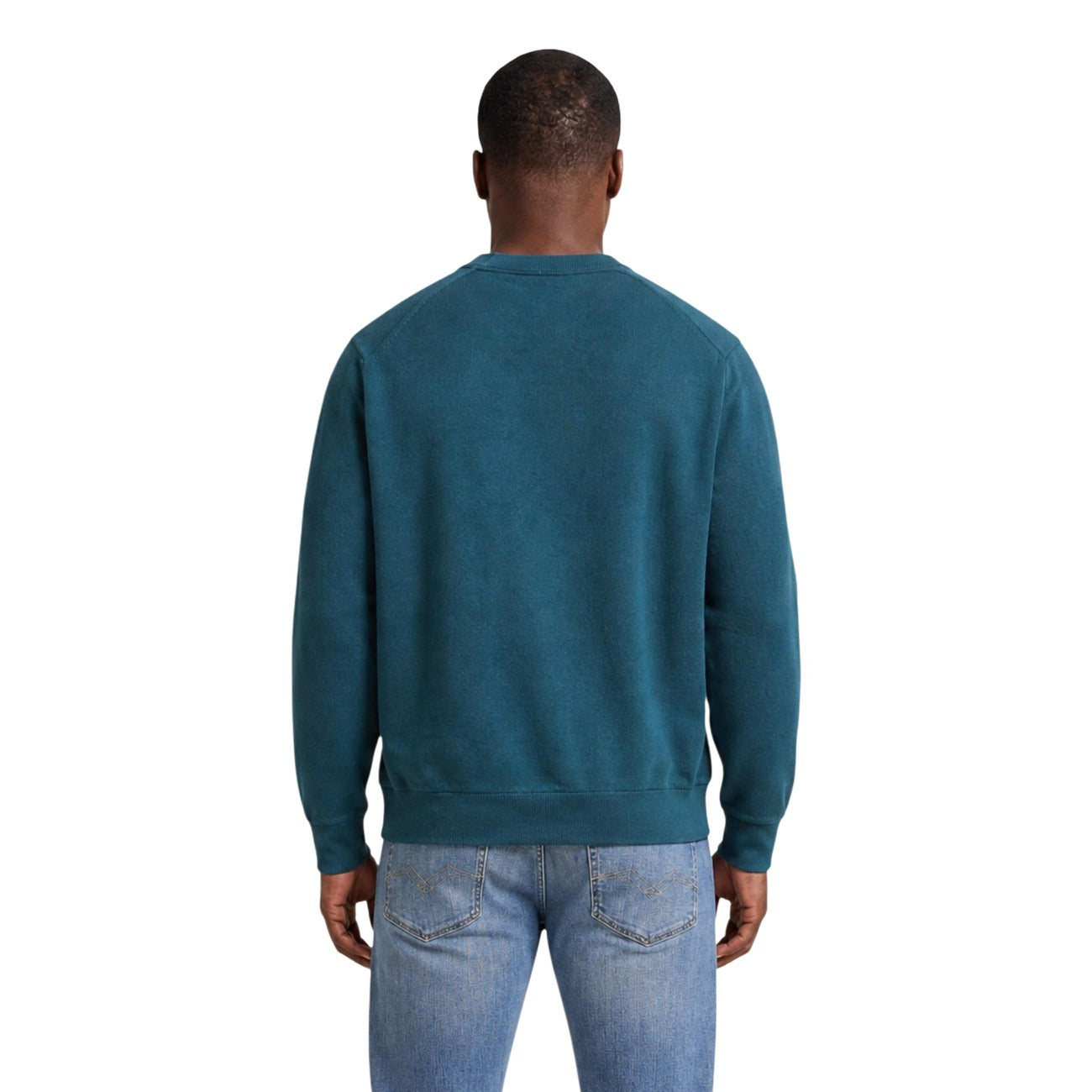 Maglione Verde Calvin Klein Jeans; 100% Cotone. Girocollo, logo CK ricamato, polsini a costine. Tinta unita, stile casual-premium, ideale per la mezza stagione. Posteriore 