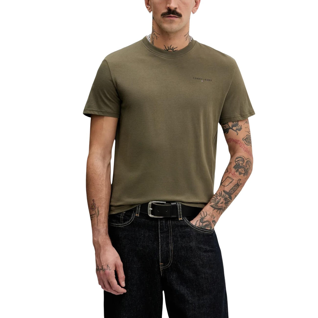 Tommy Hilfiger Jeans T-Shirt Uomo Blu Maniche Corte Scollo Tondo Cotone Organico 100% Autunno Inverno DM0DM21780