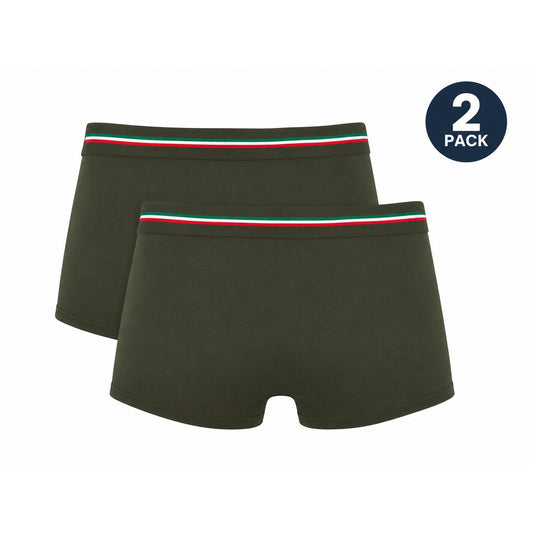  Intimi Uomo Multipack Aeronautica Militare; Tessuto 95% cotone e 5% elastan con elastico logato in vita. Assortimento colori basici e militari, stile casual underwear comfort. Colore verde Vista posteriore 
