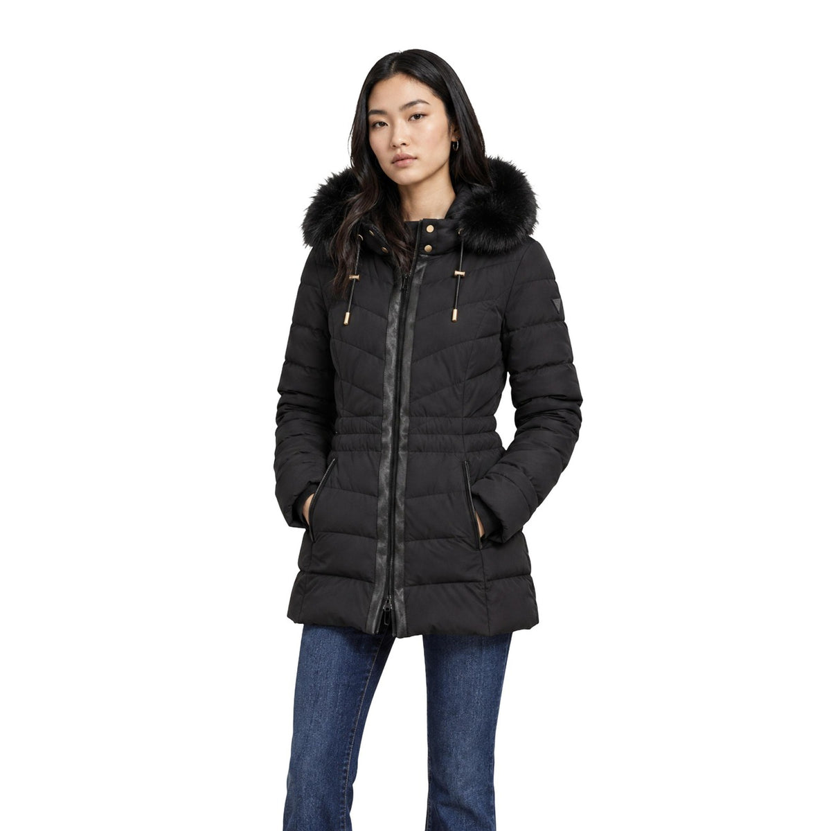 Piumino nero donna Guess – Giacca trapuntata slim fit Jolanda Stretch Puff W6BL77 W4713.