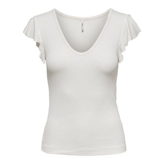 Only T-Shirt Donna Bianca Maniche Corte Scollo a V - T-Shirt Viscosa Elastan