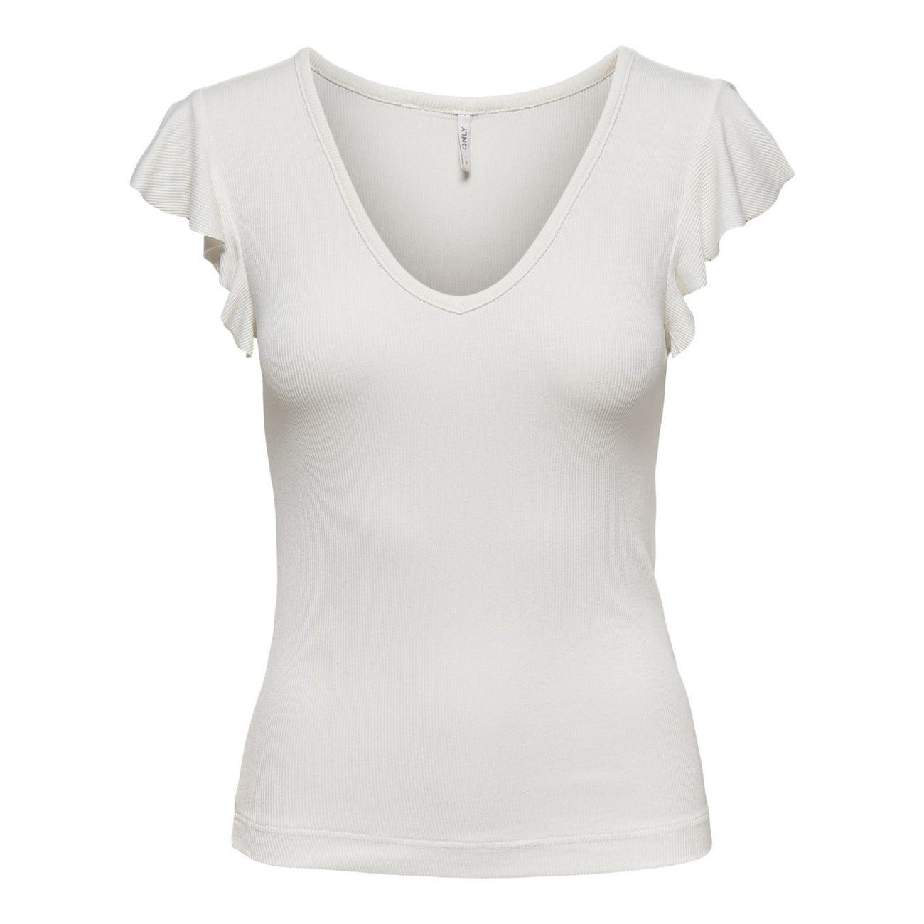 Only T-Shirt Donna Bianca Maniche Corte Scollo a V - T-Shirt Viscosa Elastan