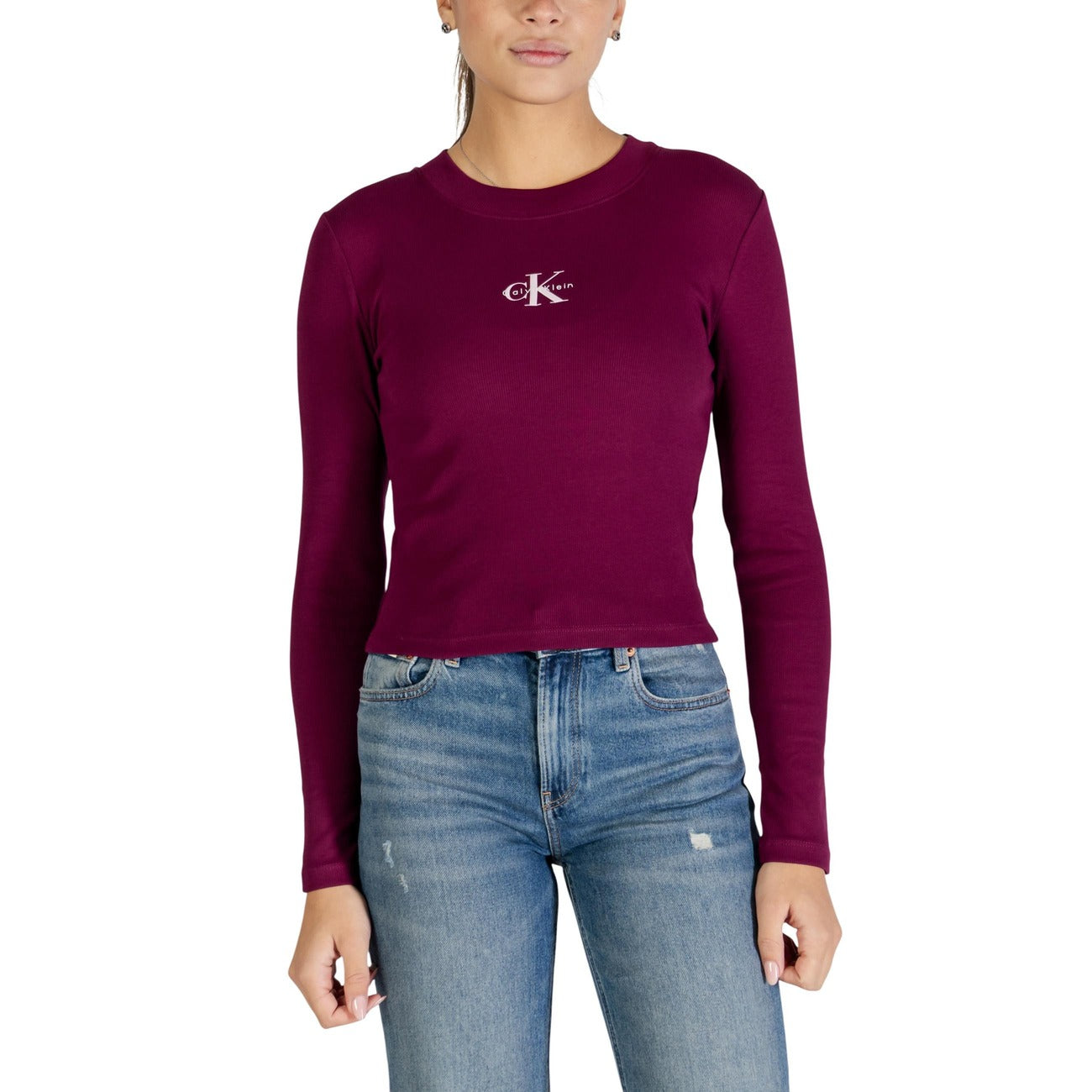 Calvin Klein Jeans Maglia Donna Nera in 95% Cotone 5% Elastan con Stampa a Manica Lunga con Scollo Tondo LV047A803G
