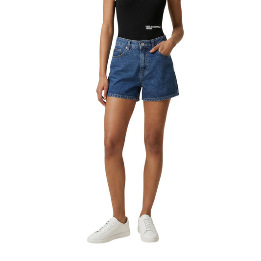 Bermuda Karl Lagerfeld B2W10067; 98% Cotone, 2% Elastam. Vita alta, chiusura con zip, cinque tasche. Pantaloncini donna strutturati e stretch, freschi e resistenti per l'estate. Vista frontale 