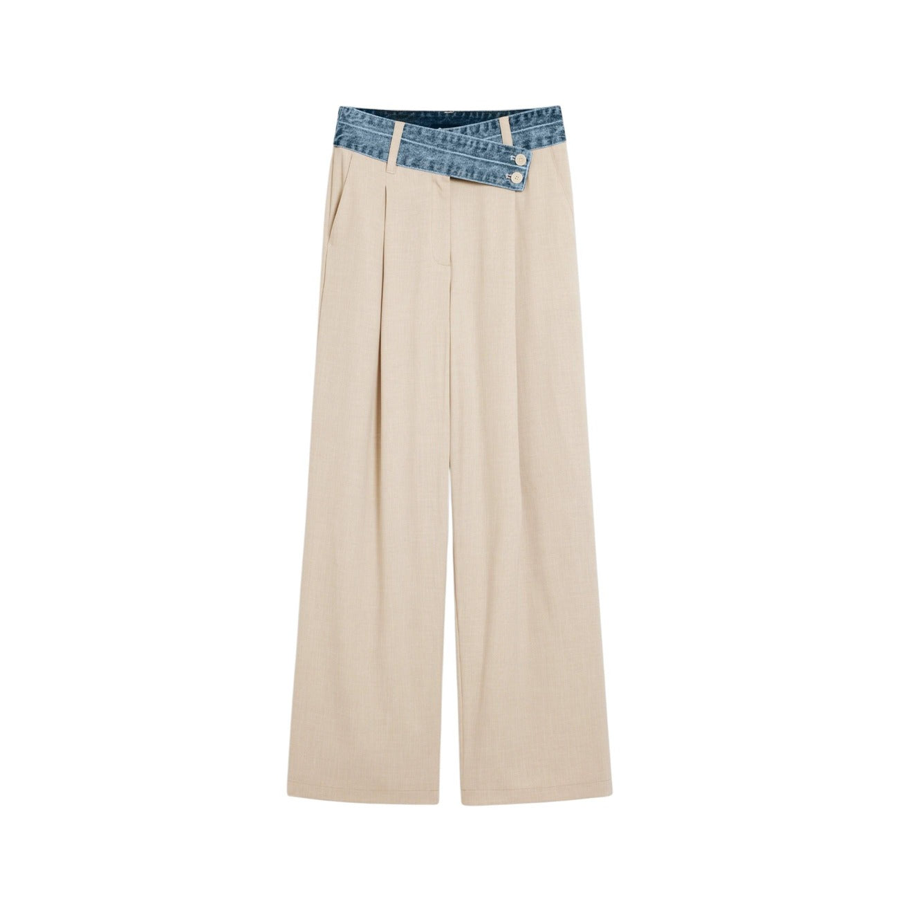 Pantaloni Desigual donna beige con tasche - vista frontale dettaglio