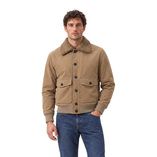 Bomber ecopelle uomo Gianni Lupo – Giubbotto beige con colletto in shearling GL9857.