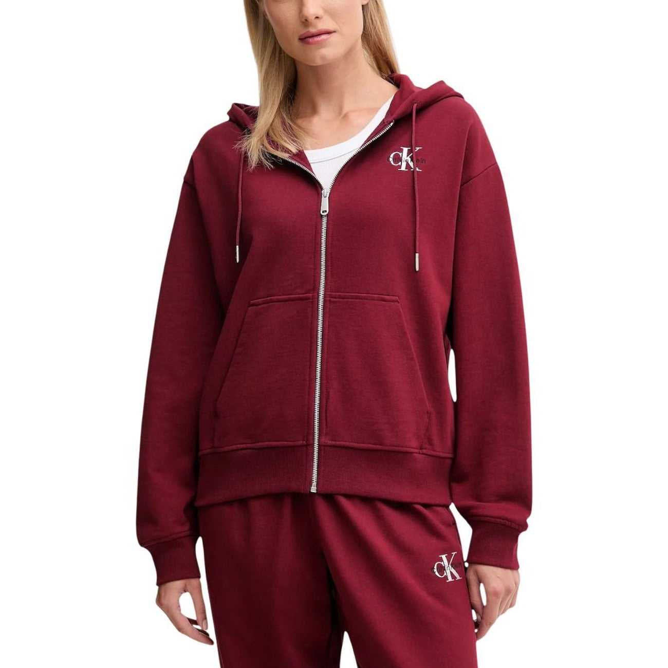 Calvin Klein Jeans Felpa Zip Donna Bordeaux LV047B270G - Cotone 86%