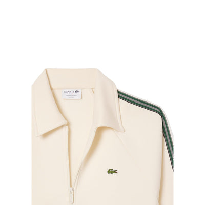 Lacoste Felpa con Zip Uomo Bianca Maniche Lunghe Colletto Polo Tasche Anteriori - Felpa Cotone Poliestere