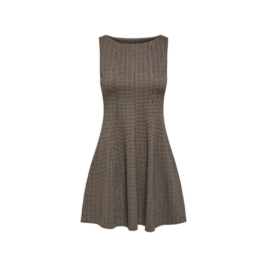 Abito corto nero donna Only Onlazura 15380636. Mini dress smanicato casual chic a quadri in poliestere riciclato ed elastan con punto vita strutturato.