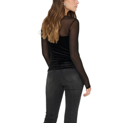 Only T-shirt Donna Nera Maniche Lunghe Scollo Tondo - T-shirt Poliestere Elastan