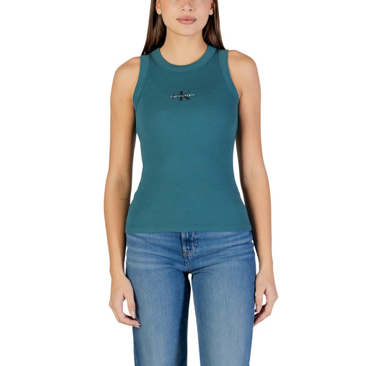 Canotta Calvin Klein Jeans; Verde. 95% Cotone, 5% Elastam. Scollo tondo, logo ricamato, tessuto elasticizzato. Vestibilità aderente e confortevole, stile casual-iconic. Frontale 