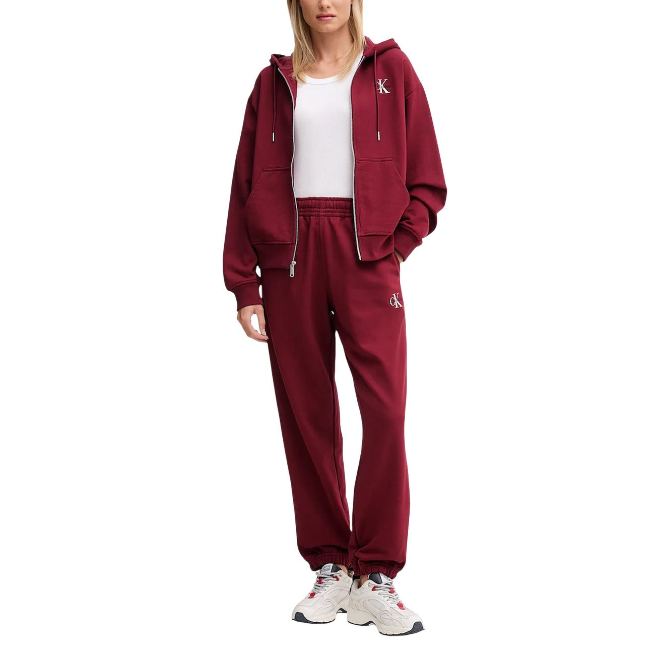 Calvin Klein Jeans Felpa Zip Donna Bordeaux LV047B270G - Cotone 86%