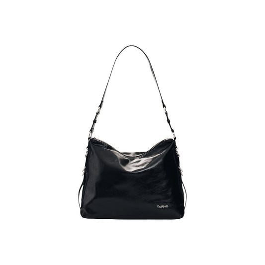 Borsa Desigual donna nera modello BAG_NEXUS LUMA. Borsa a spalla media in ecopelle nera liscia con struttura morbida, chiusura a zip e manico lungo regolabile per porto a braccio o a spalla, borsa hobo casual e versatile da giorno.