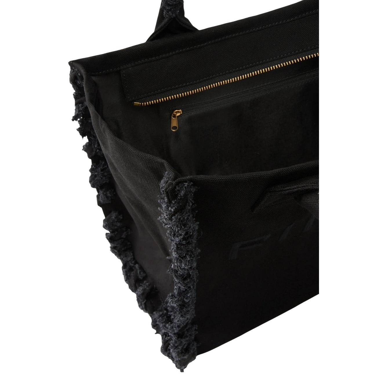 Shopper Pinko Beach Canvas; 100% Cotone. Bordi sfrangiati, logo ricamato, manici a spalla. Borsa grande estiva, morbida e resistente. Stile chic naturale. Colore nero vista interna 