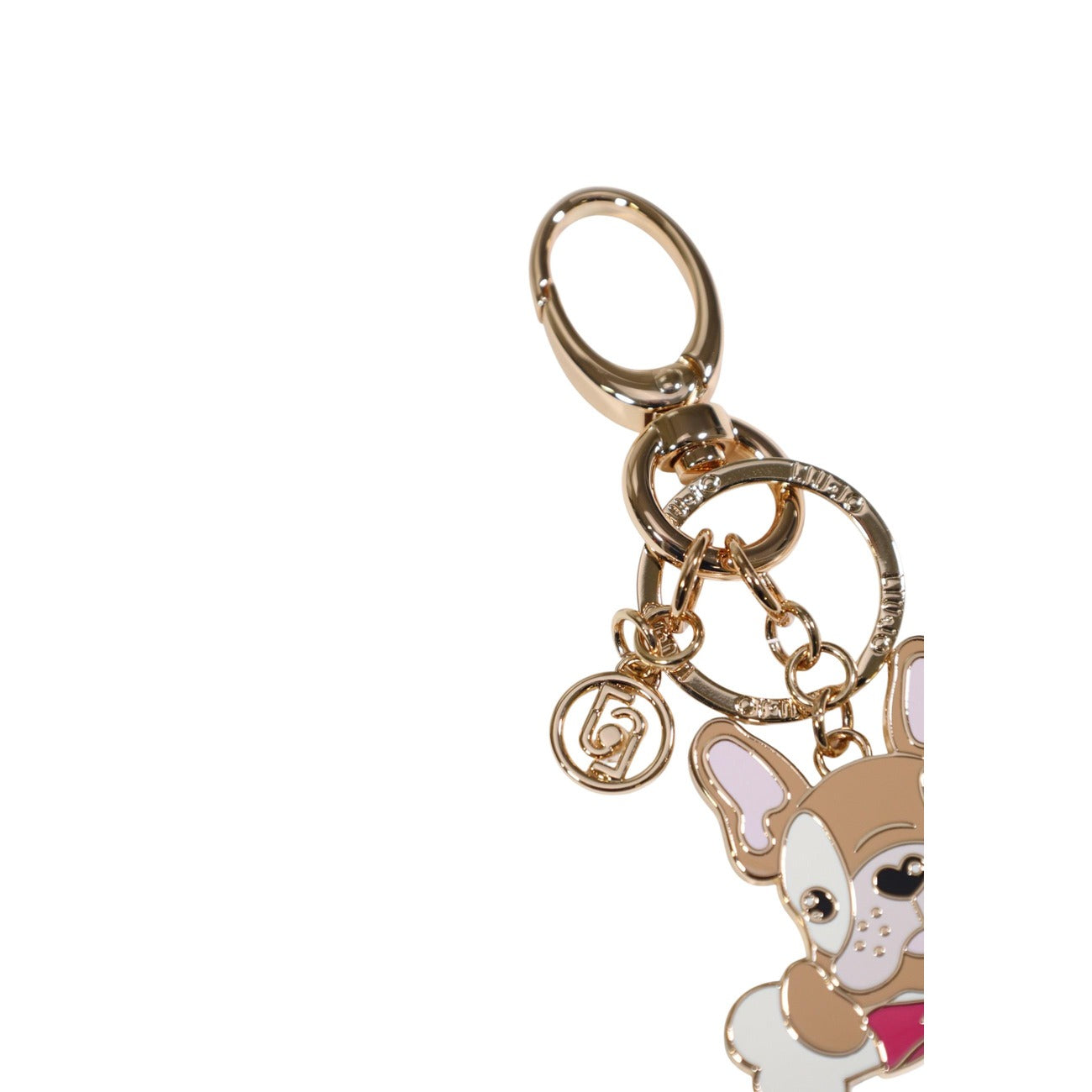 Portachiavi Liu Jo Cagnolino; 100% Metallo Dorato. Doppio aggancio (anello e moschettone), design figurativo con dettagli curati. Accessorio 4 stagioni, ideale come idea regalo o charm borsa. Dettaglio 