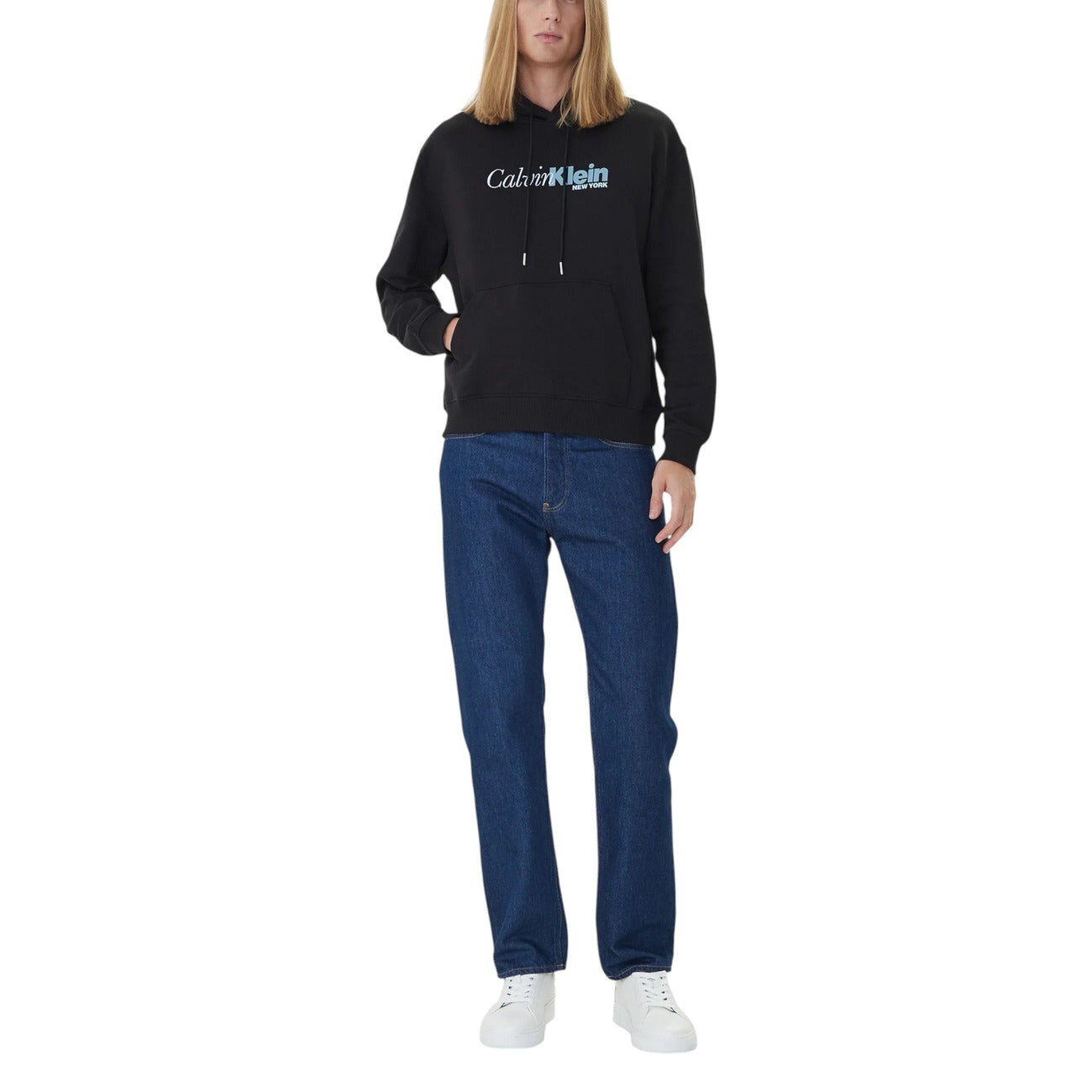 Calvin Klein Felpa Uomo Nera con Cappuccio Stampa - Felpa Cotone Maniche Lunghe Tasca