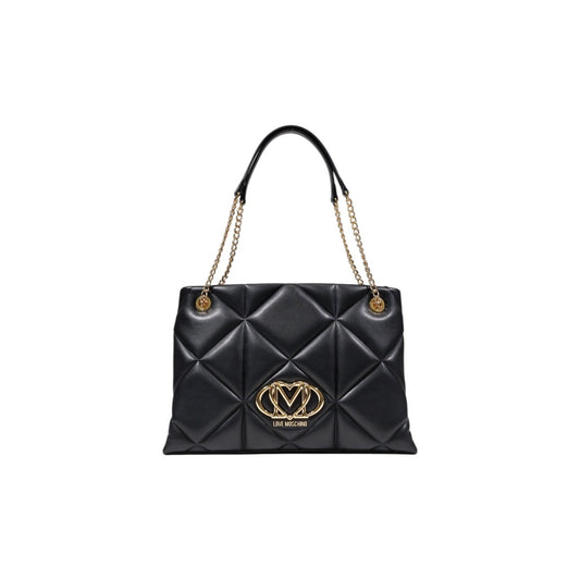 Borsa Love Moschino donna nera a spalla modello JC4040PP1. Borsa grande trapuntata effetto pelle nera con manici a catena oro e cerniera stile casual chic, classico, elegante e da giorno.