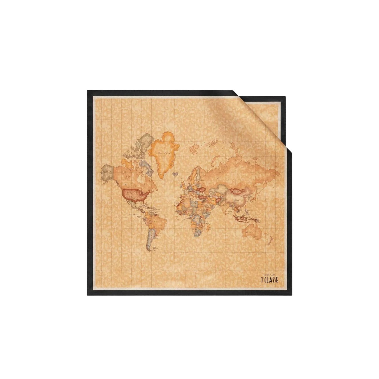 Foulard Alviero Martini 3270 ALOE; 100% seta, stampa Geo iconica. Un accessorio must-have per un look sofisticato ed elegante. 70x70 vista aperta 