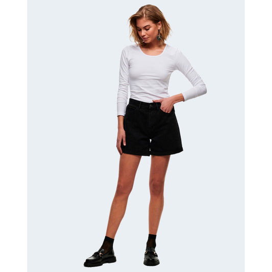 T-shirt manica lunga donna Only 15204712. Maglia paricollo stretch fit in cotone bianco e nero primavera estate.