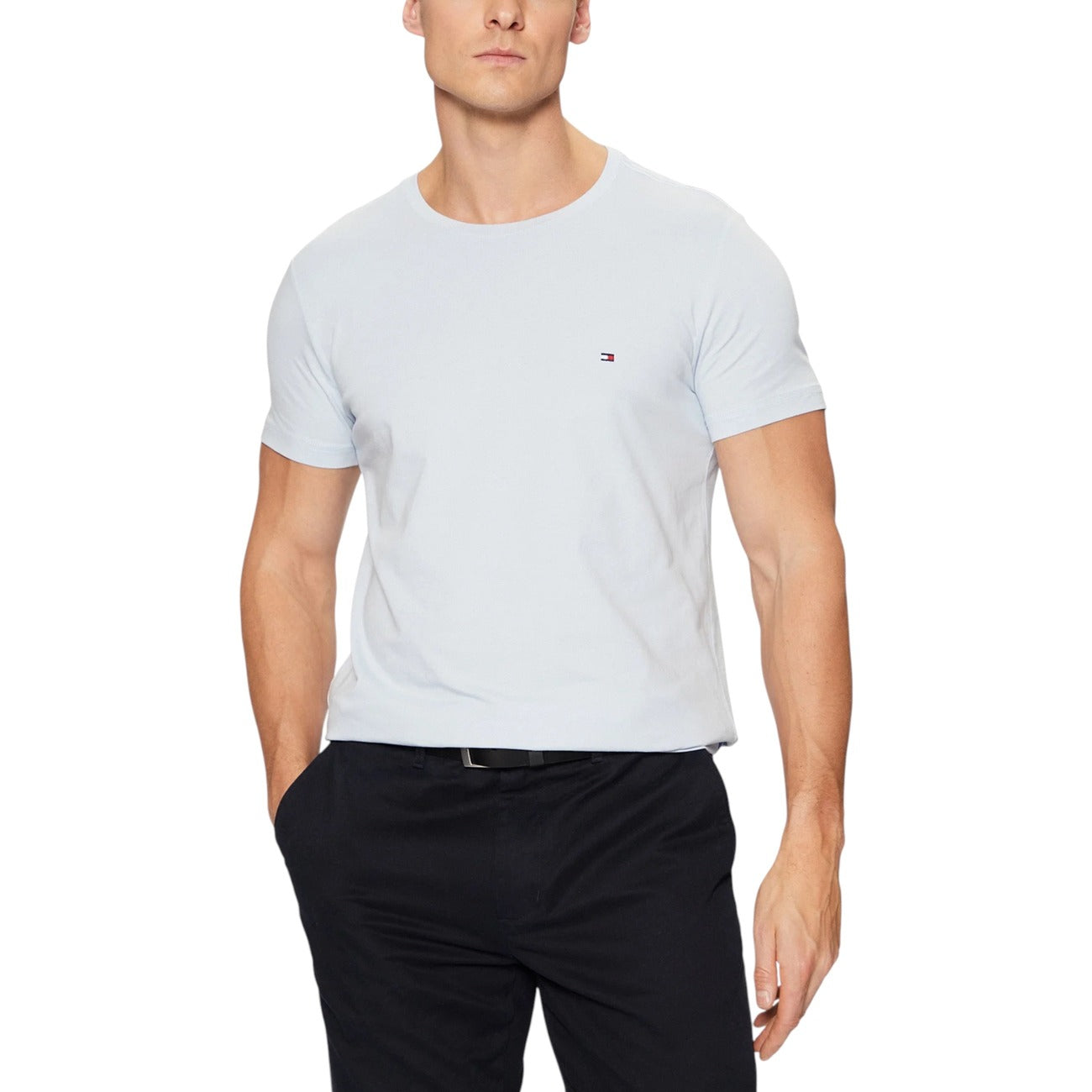 Tommy Hilfiger T-Shirt Uomo Beige Manica Corta Scollo Tondo 96% Cotone 4% Elastan Primavera/Estate 492909