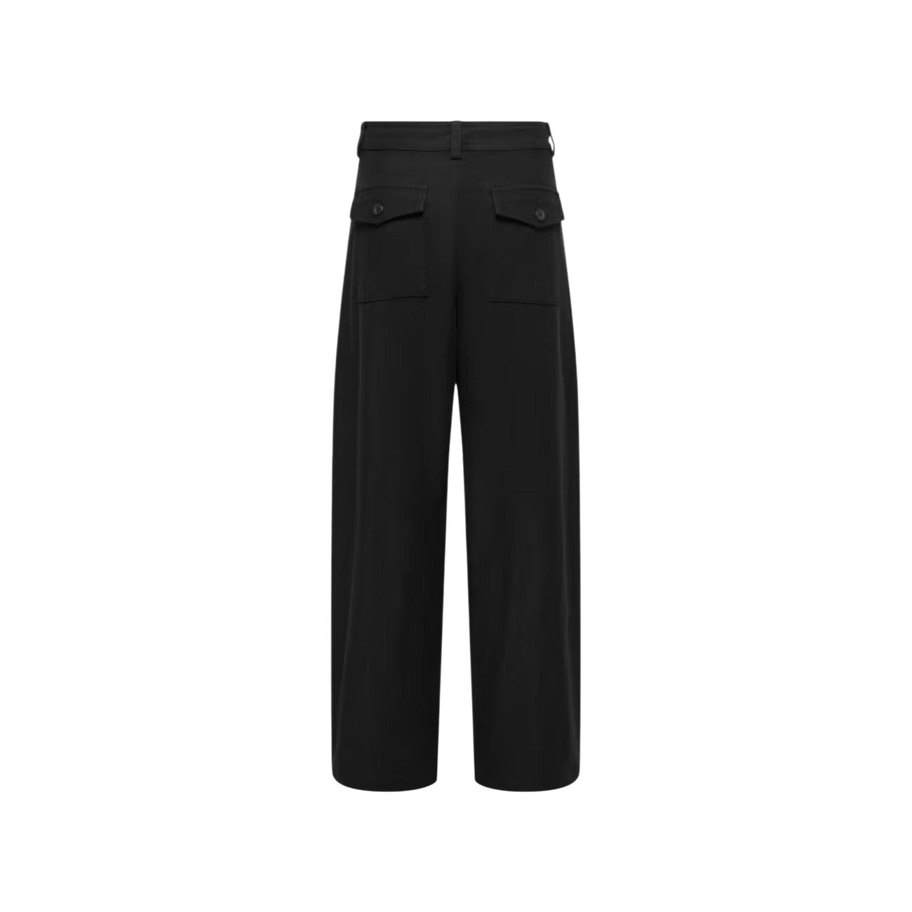 Pantaloni Only donna neri taglio Barrel fit 15371522. Pantaloni a gamba curva a botte neri con vita media, passanti per cintura, bottone a gancio e zip, pantaloni casual chic ed eleganti Only.