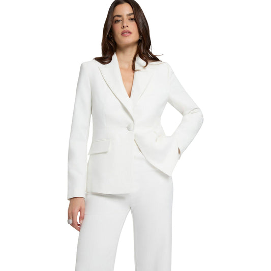 Blazer Monopetto Morgan De Toi; 77% Poliestere, 17% Viscosa, 6% Elastam. Nero, bottone singolo, tasche con patta. Giacca donna elegante e stretch per la stagione PE26. Colore bianco