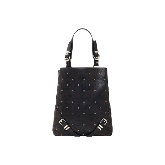 Zaino mini nero donna Desigual con applicazioni metalliche – Zainetto effetto pelle con cerniera Desigual 26WAKP202000U.
