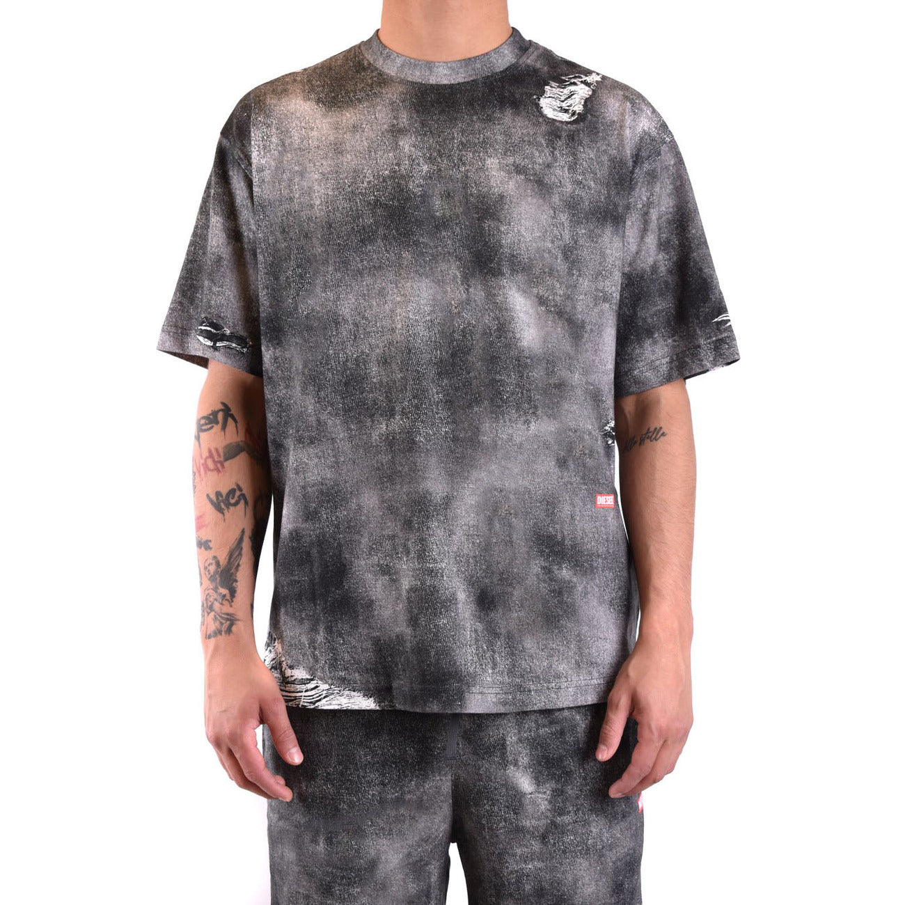 Diesel T-Shirt Uomo Nera Melange Effetto Consumato Manica Corta Scollo Tondo 100% Cotone Primavera/Estate V_31567