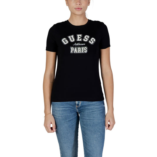 T-shirt Guess Active donna nera con stampa manica corta scollo tondo 95% cotone 5% elastan - vista frontale
