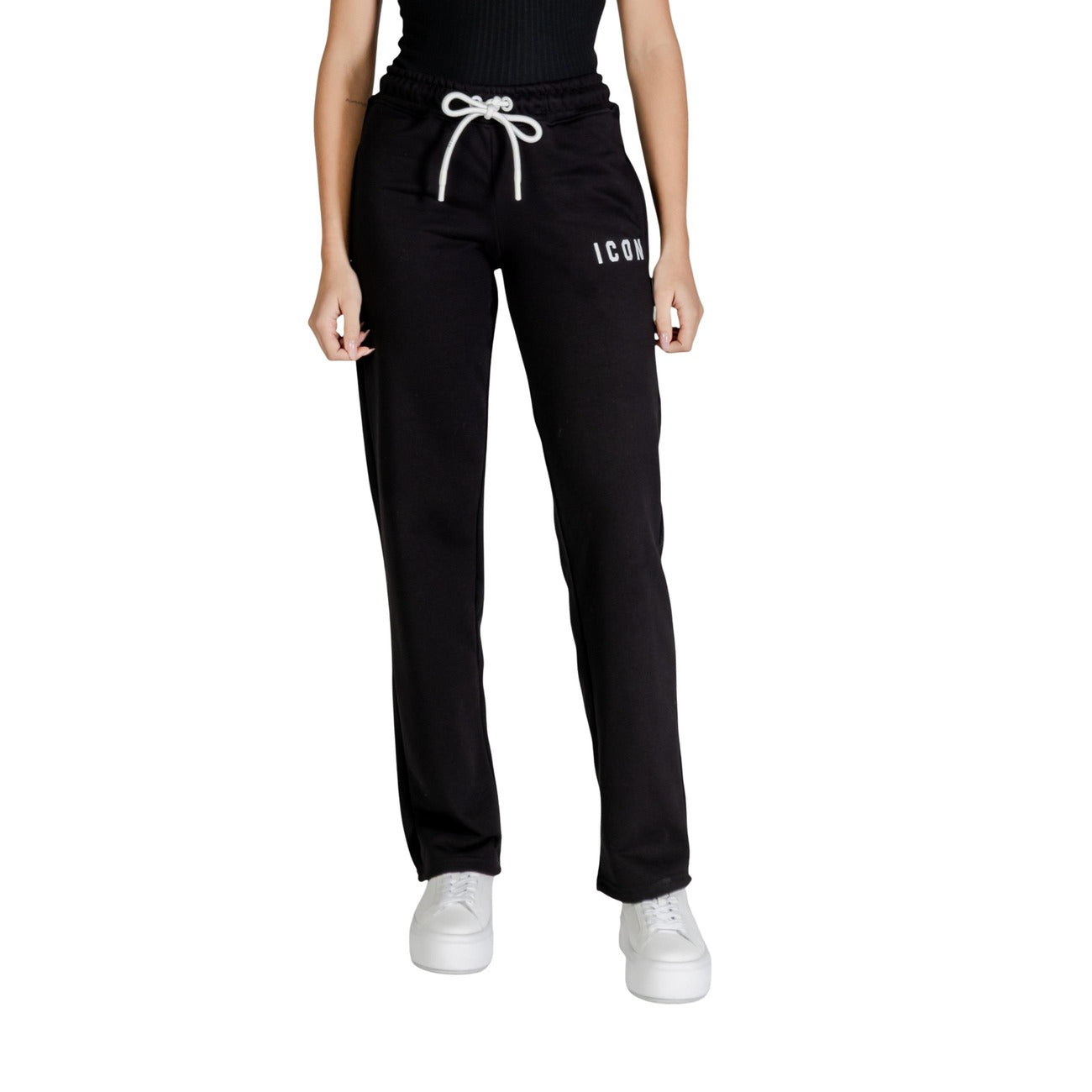 Icon Pantaloni Sportivi Donna Neri Stampa Lacci Tasche Anteriori Cotone 65% Poliestere 35% Autunno Inverno ICDF2W6P001