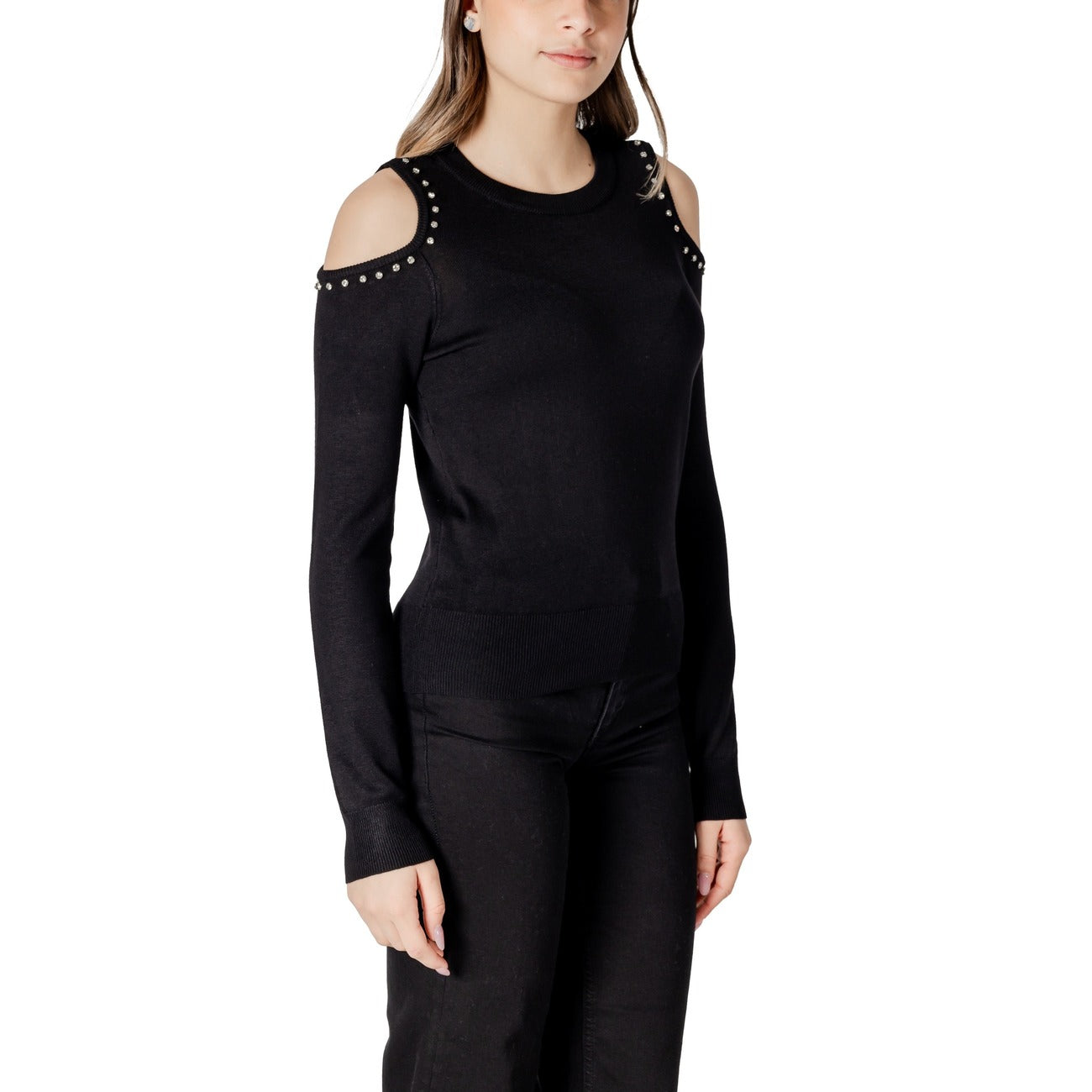 Only Maglia Donna Nera in 70% Viscosa 30% Poliestere a Manica Lunga con Scollo Tondo 15339512