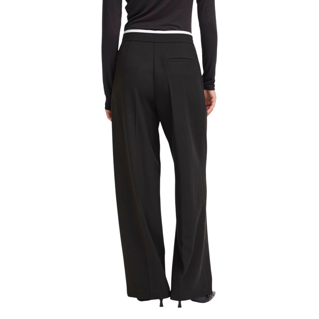 Ichi Pantaloni Donna Neri con Lacci - Pantaloni Poliestere Viscosa Tasche Autunno Inverno