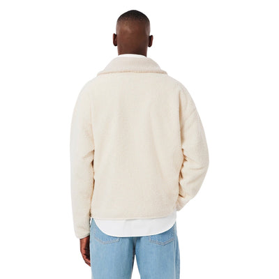 Lacoste Felpa in pile Uomo Bianca con Cerniera - Felpa Manica Lunga Scollo Alto Poliestere