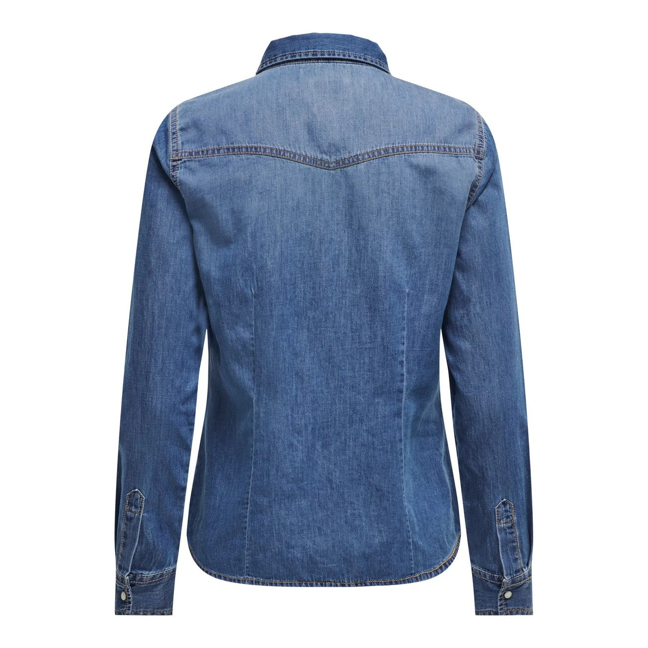 Camicia jeans corta Only donna 15315185. Camicia di jeans a maniche lunghe in puro cotone blu e medio con bottoni automatici, taschini sul petto e taglio corto, giacca camicia denim estiva Primavera/Estate Only.