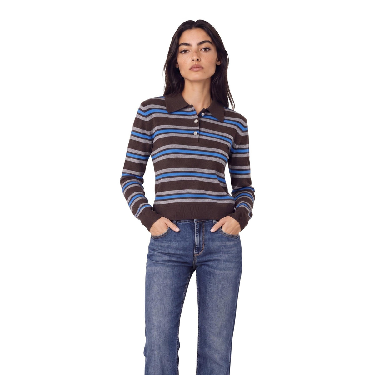 Maglia donna Morgan De Toi marrone – Maglione con colletto a revers e bottoni 262-MIKO.