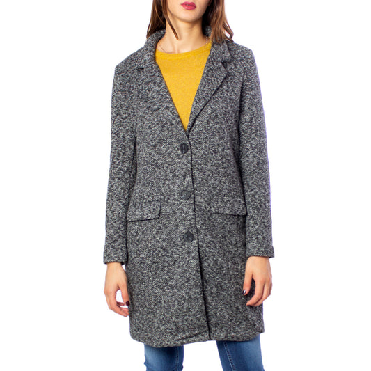 Jacqueline De Yong Cappotto Donna Grigio Melange Bottoni Maniche Lunghe Bavero Tasche Anteriori Cotone 9% Poliestere 82% Viscosa 9% Autunno Inverno 15138604