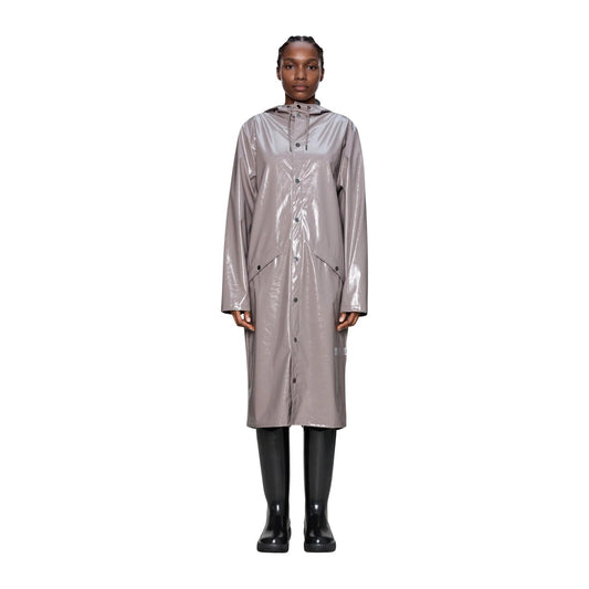 Giacca antipioggia Rains donna unisex lilla Pocket Jacket W3. Giubbotto impermeabile leggero e antivento con cappuccio, coulisse sull'orlo e tasche cargo traspiranti per la città, abbigliamento autunno inverno.