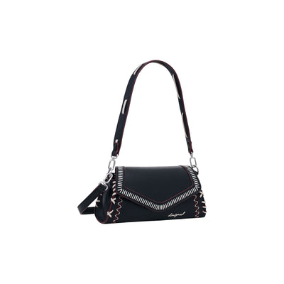 Desigual Borsa Donna Nera a Mano e Tracolla - Borsa con Bottone e Tasca Interna 28x12x10.5cm