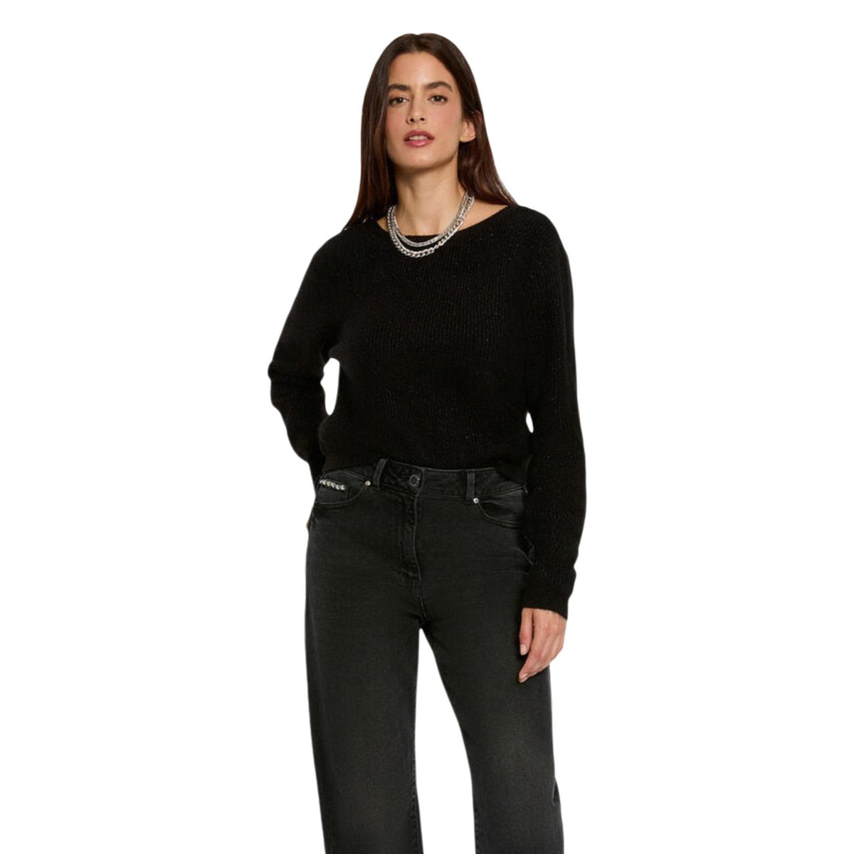 Cardigan donna Morgan De Toi nero – Maglia elegante mezza stagione con scollatura schiena 242-MIMO.