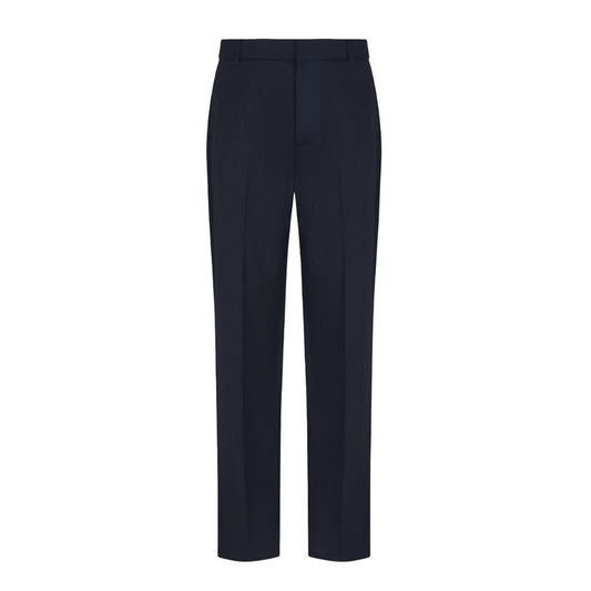 Emporio Armani Pantaloni Uomo Blu con Zip Bottone Tasche Anteriori - Pantaloni Lana Vergine