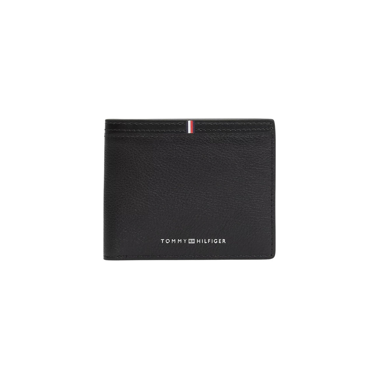Portafoglio mini Tommy Hilfiger con portamonete; 100% Pelle Nera. Logo Flag tricolore, profilo ultra-slim (1 cm), scomparti multifunzione. Stile raffinato e pratico. Vista frontale 