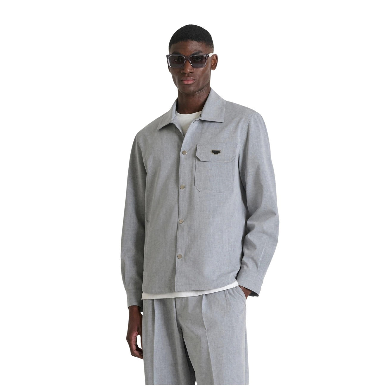 Antony Morato Camicia grigia REGULAR FIT "TIRANA" IN MISTO VISCOSA COMPOUND ELASTICIZZATA manica lunga Uomo