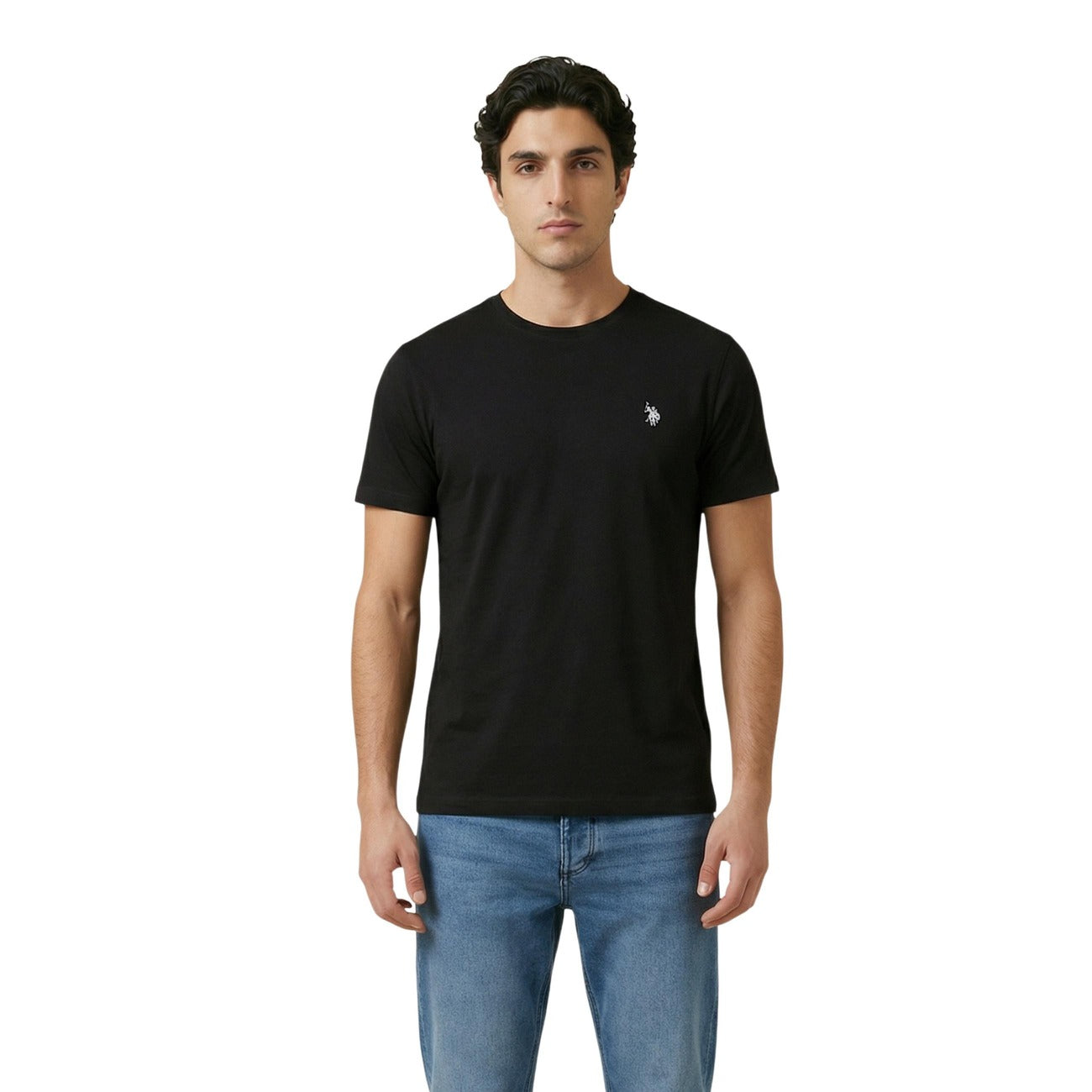T-shirt uomo U.S. Polo Assn. modello MICK-BASIC nera in cotone a maniche corte con logo ricamato e scollo tondo