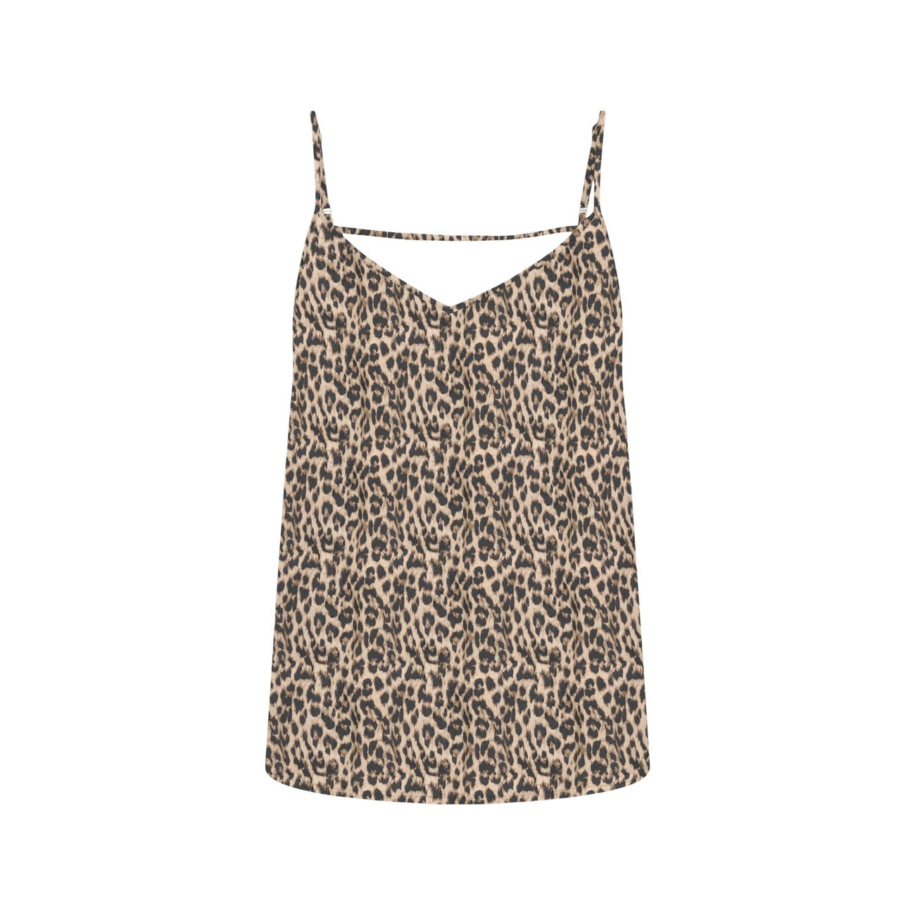 Canotta Only Animalier; 100% Viscosa. Spalline sottili, scollo morbido, vestibilità fluida. Top estivo leggero effetto seta. Stile casual-wild moderno. Frontale stesa
