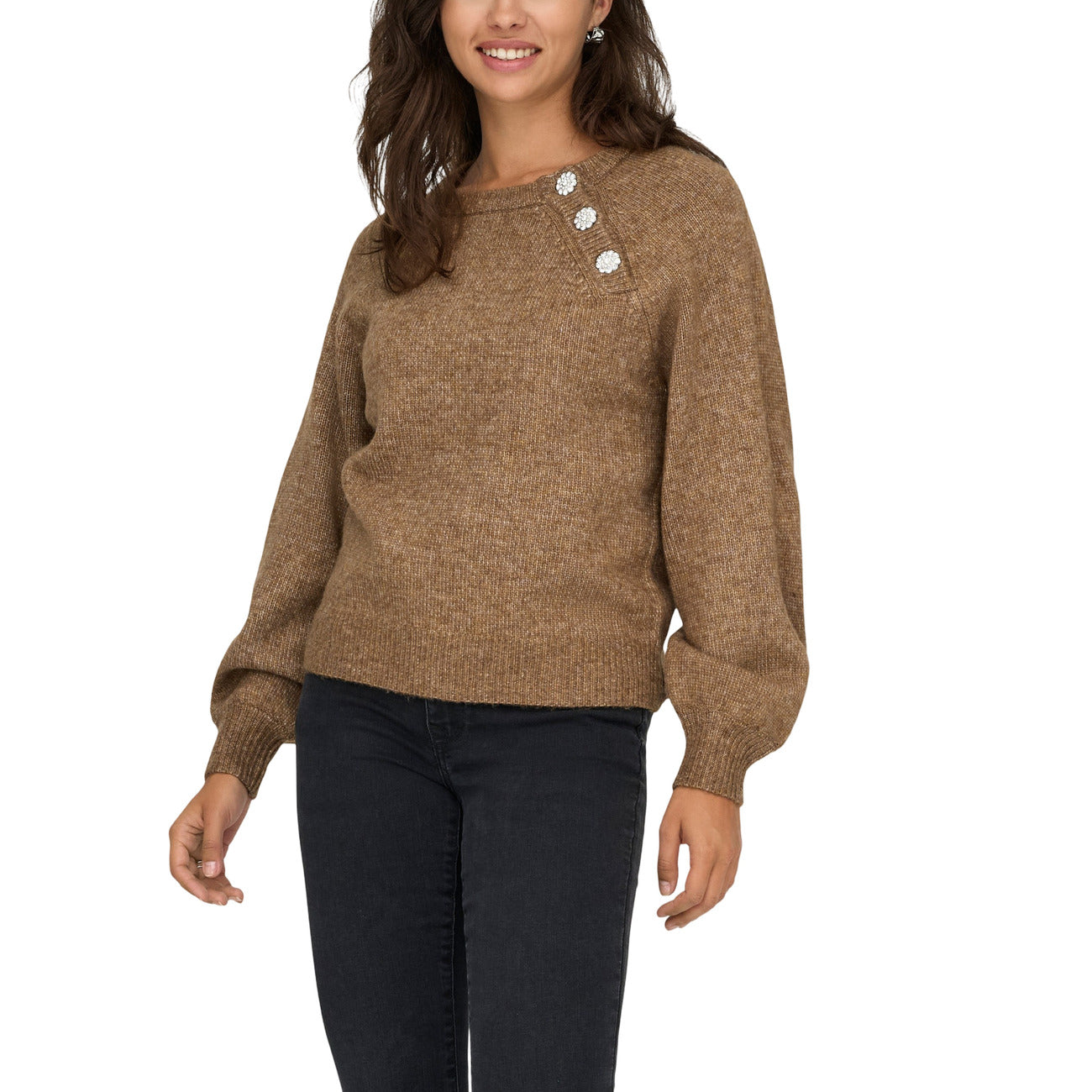 Only Maglioncino Donna Grigio Maniche Lunghe - Maglia Acrilico Scollo Tondo