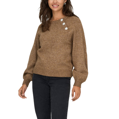 Only Maglioncino Donna Grigio Maniche Lunghe - Maglia Acrilico Scollo Tondo