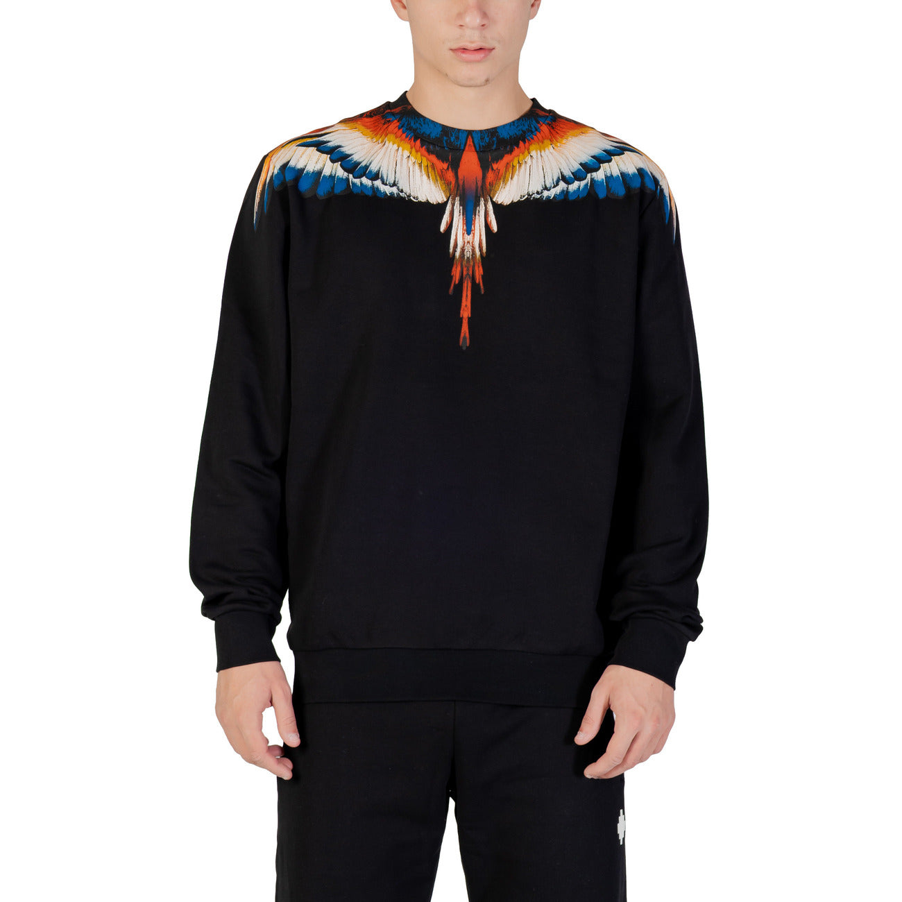 County Of Milan Felpa Uomo Nera con Stampa Maniche Lunghe - Felpa Cotone Scollo Tondo