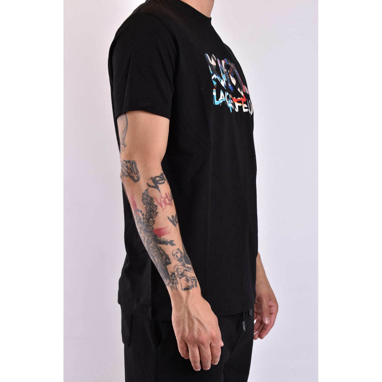 Karl Lagerfeld T-Shirt Uomo Nera con Stampa Maniche Corte - T-Shirt Cotone Scollo Tondo