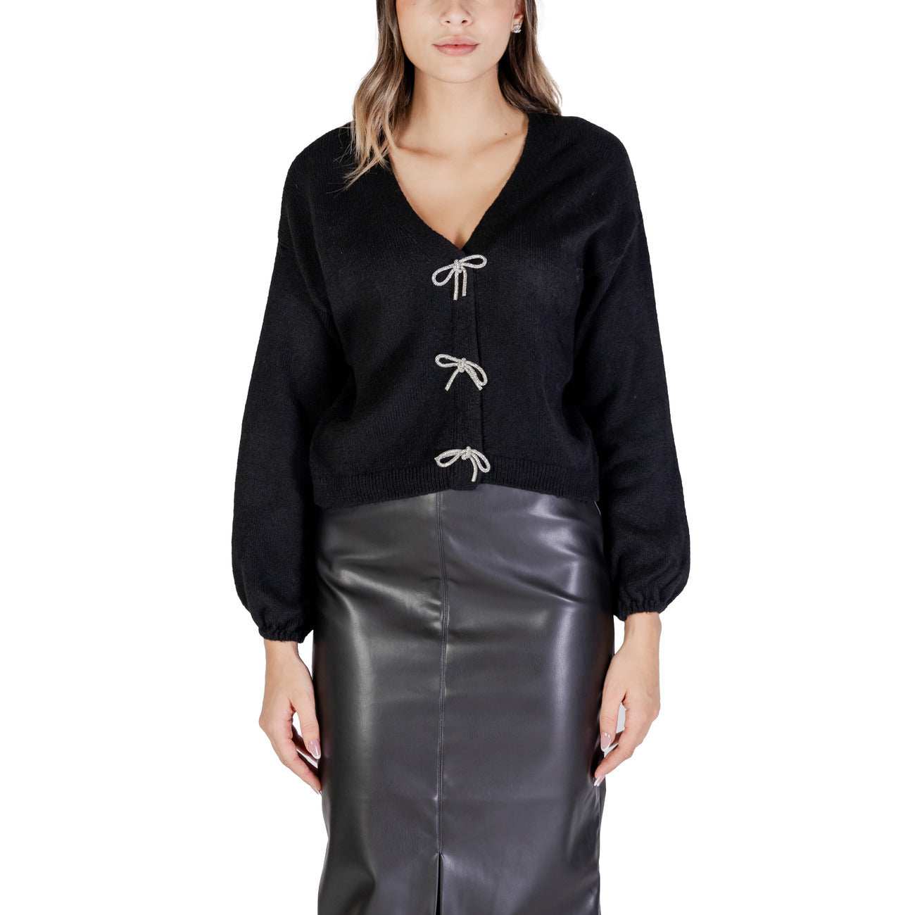 Only Maglia Donna Nera Maniche Lunghe Scollo a V - Maglia Acrilico Poliestere