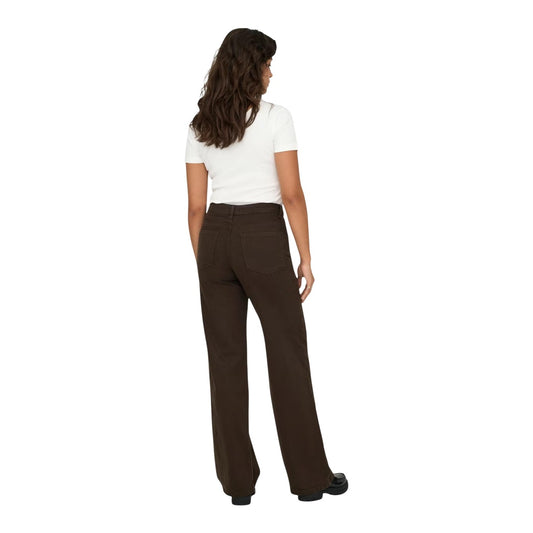 Jeans marroni Only donna Wide Leg 15371660. Jeans a vita alta e gamba larga marrone scuro Dark Brown Denim in cotone stretch, 5 tasche con zip e bottone, pantaloni jeans traspiranti e comodi primavera estate Only.